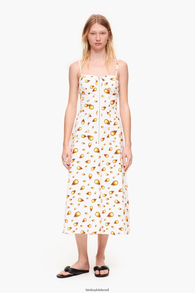 roupas Bimba Y Lola vestido maxi de impressão de fogo branco P28JFH197