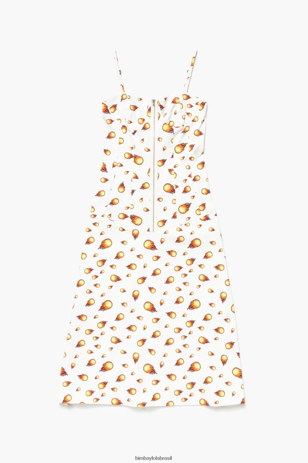roupas Bimba Y Lola vestido maxi de impressão de fogo branco P28JFH197