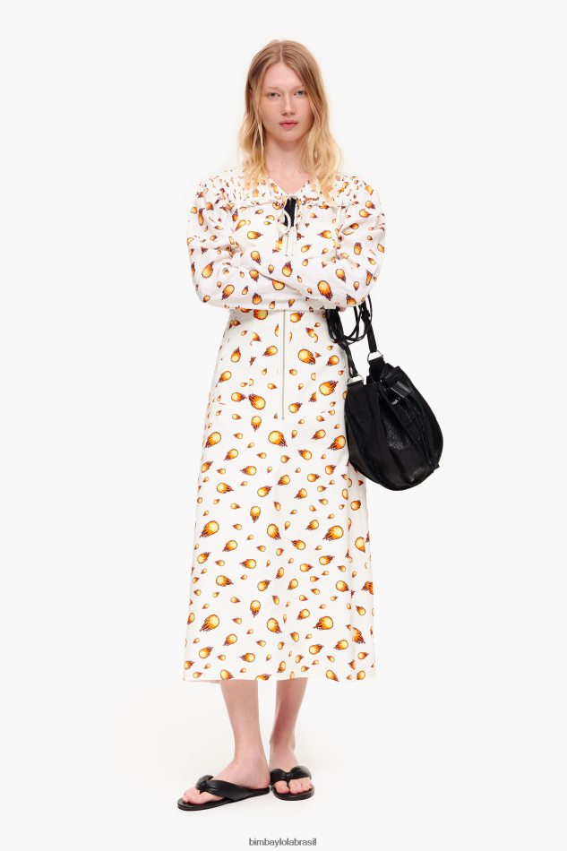 roupas Bimba Y Lola vestido maxi de impressão de fogo branco P28JFH197