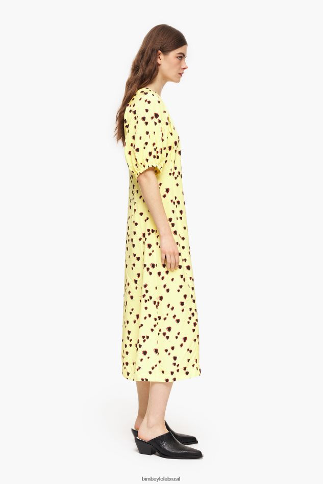 roupas Bimba Y Lola vestido midi com estampa de corações pequenos amarelo P28JFH221
