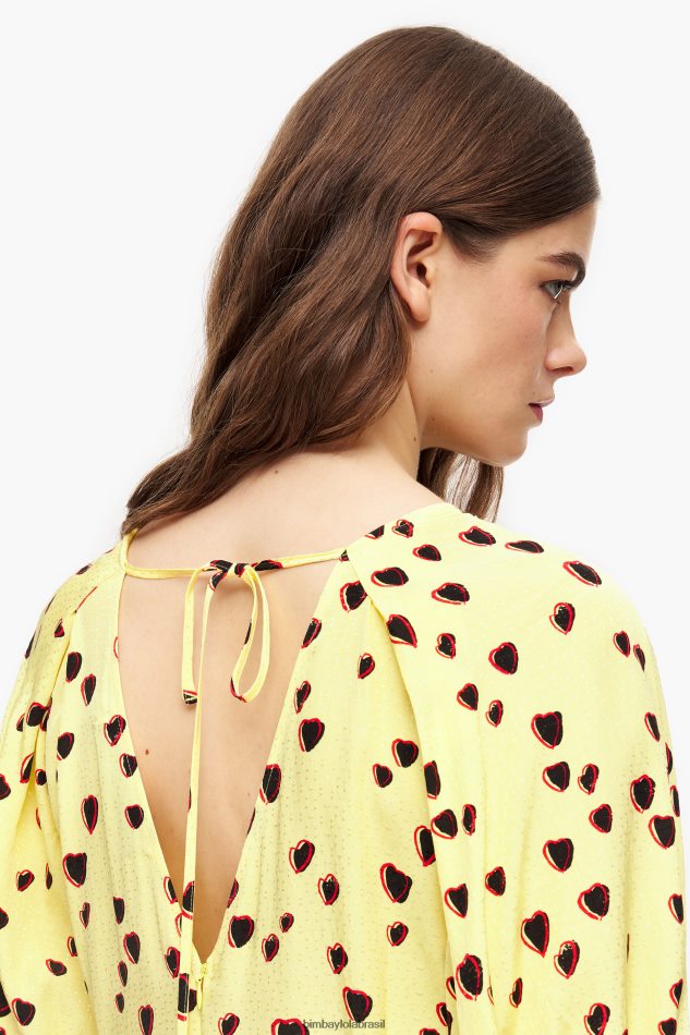 roupas Bimba Y Lola vestido midi com estampa de corações pequenos amarelo P28JFH221