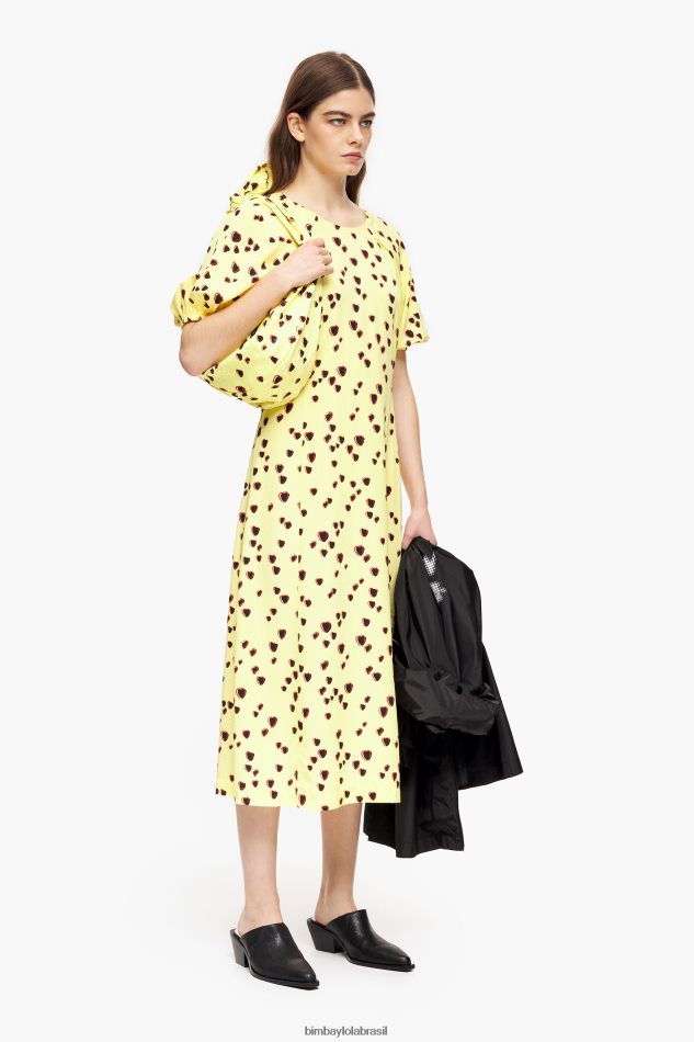 roupas Bimba Y Lola vestido midi com estampa de corações pequenos amarelo P28JFH221