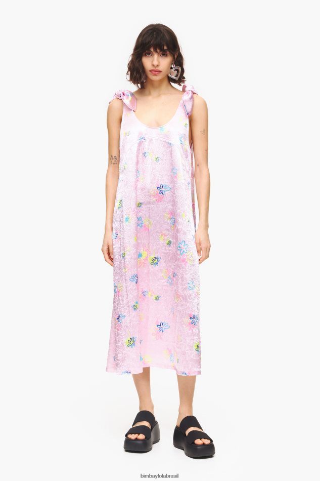 roupas Bimba Y Lola vestido midi com estampa de flores em spray rosa P28JFH214