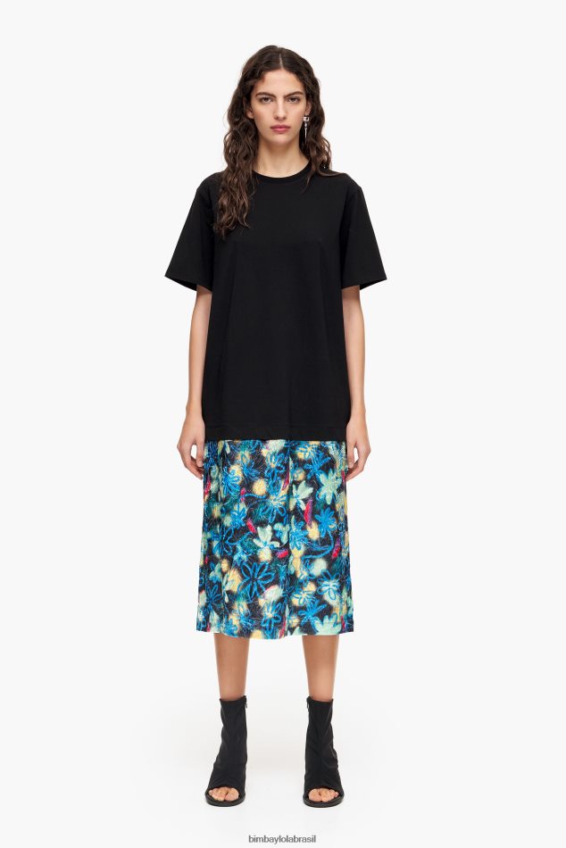 roupas Bimba Y Lola vestido midi com estampa de flores graffiti azul P28JFH235