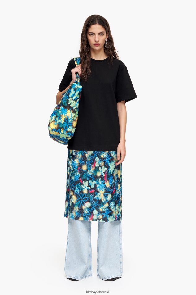 roupas Bimba Y Lola vestido midi com estampa de flores graffiti azul P28JFH235