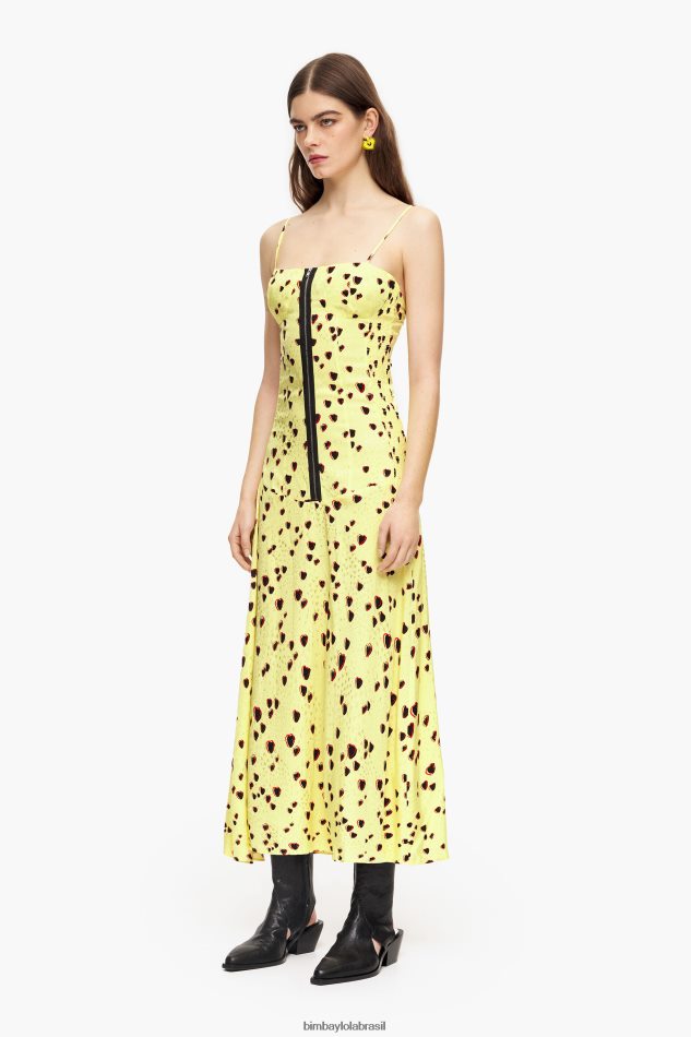 roupas Bimba Y Lola vestido midi estampado de corações pequenos amarelo P28JFH222