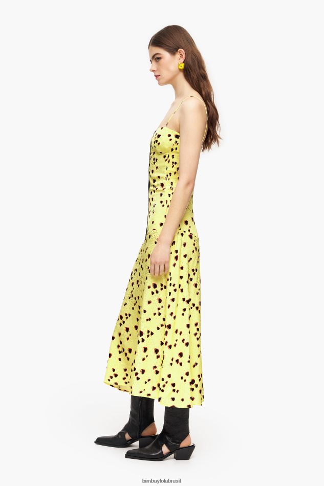 roupas Bimba Y Lola vestido midi estampado de corações pequenos amarelo P28JFH222