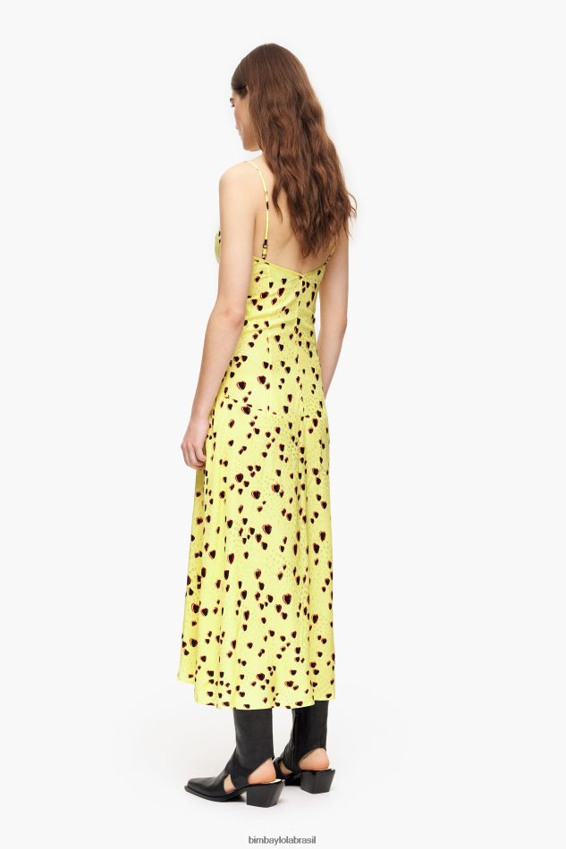 roupas Bimba Y Lola vestido midi estampado de corações pequenos amarelo P28JFH222