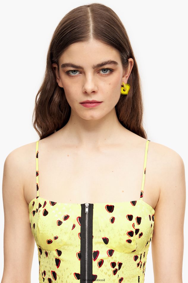 roupas Bimba Y Lola vestido midi estampado de corações pequenos amarelo P28JFH222