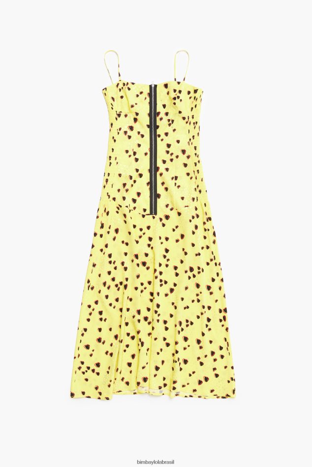 roupas Bimba Y Lola vestido midi estampado de corações pequenos amarelo P28JFH222