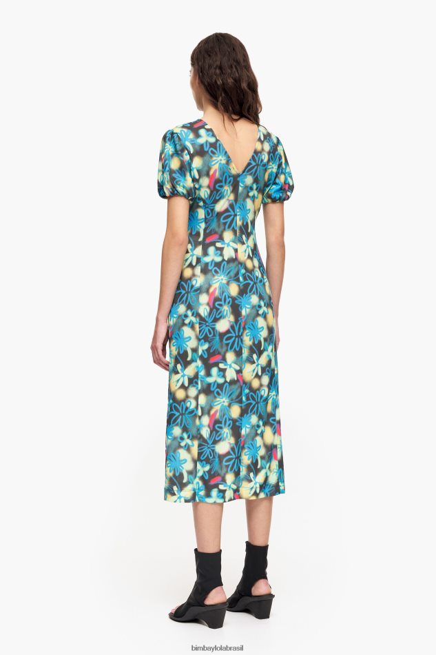 roupas Bimba Y Lola vestido midi fluido estampado de flores pichação P28JFH232