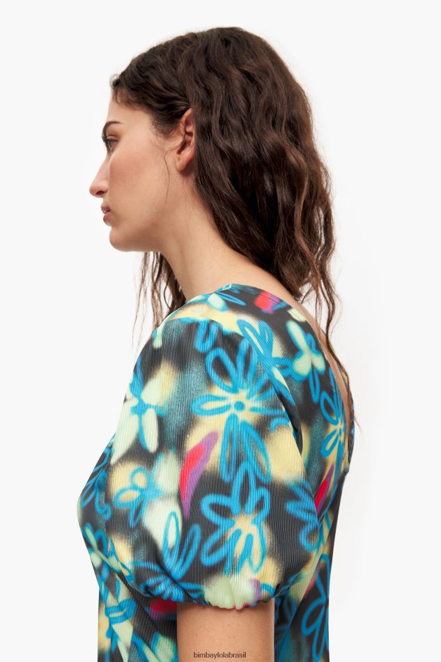 roupas Bimba Y Lola vestido midi fluido estampado de flores pichação P28JFH232
