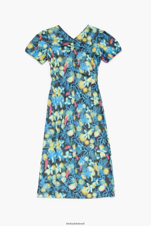 roupas Bimba Y Lola vestido midi fluido estampado de flores pichação P28JFH232
