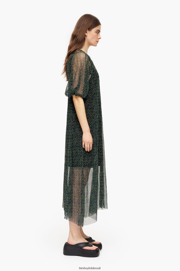 roupas Bimba Y Lola vestido midi romântico com estampa de flores verde P28JFH236