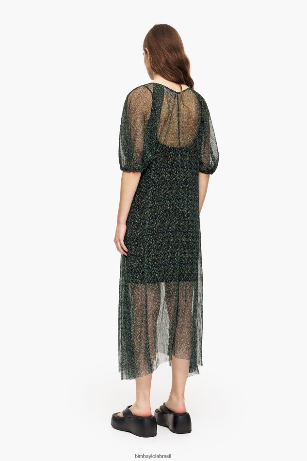 roupas Bimba Y Lola vestido midi romântico com estampa de flores verde P28JFH236