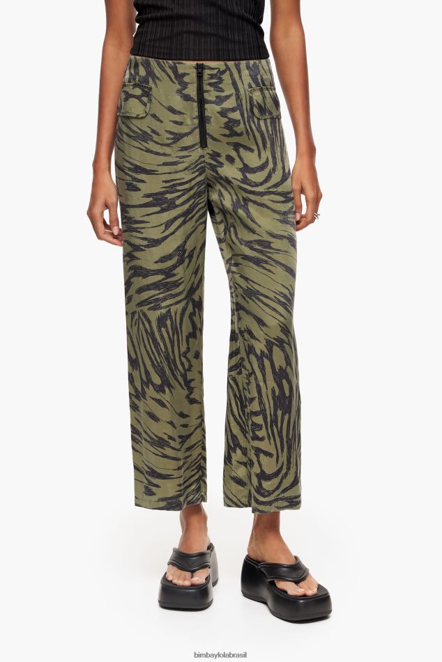 roupas Bimba Y Lola calça bicolor cáqui asa de borboleta fluindo P28JFH402