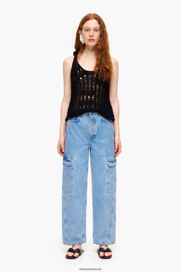 roupas Bimba Y Lola calça cargo jeans azul P28JFH409