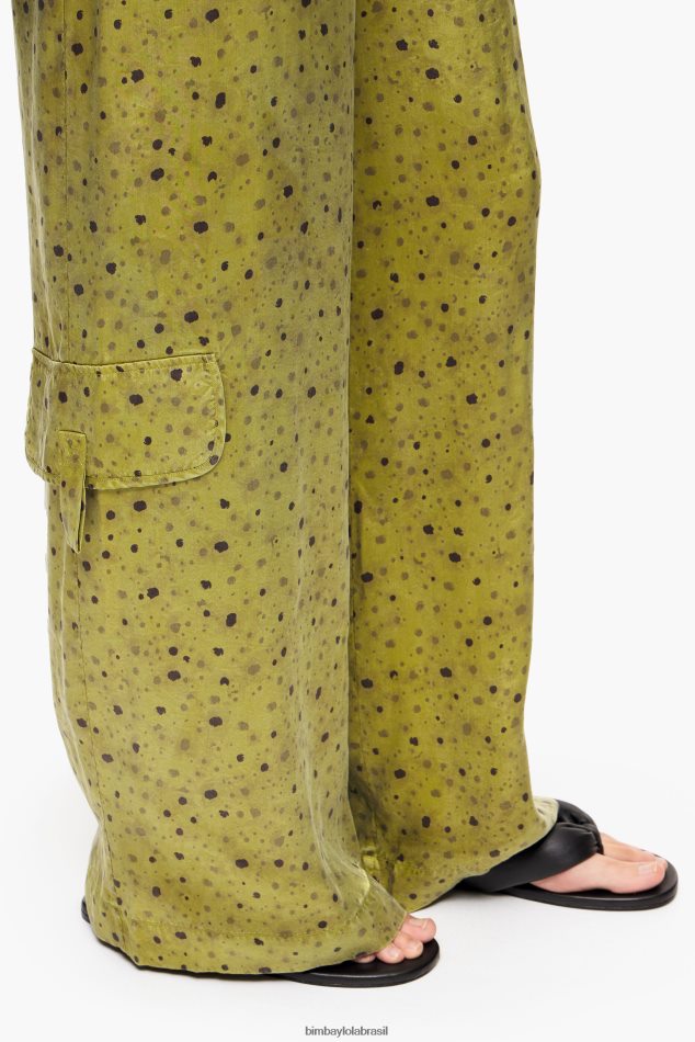 roupas Bimba Y Lola calça cupro estampada com flores cáqui P28JFH437