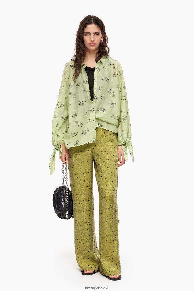 roupas Bimba Y Lola calça cupro estampada com flores cáqui P28JFH437