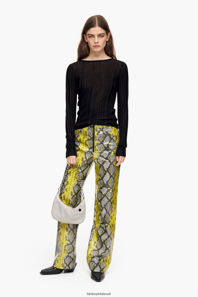 roupas Bimba Y Lola calça reta com estampa de python amarelo P28JFH434