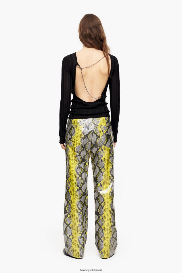 roupas Bimba Y Lola calça reta com estampa de python amarelo P28JFH434