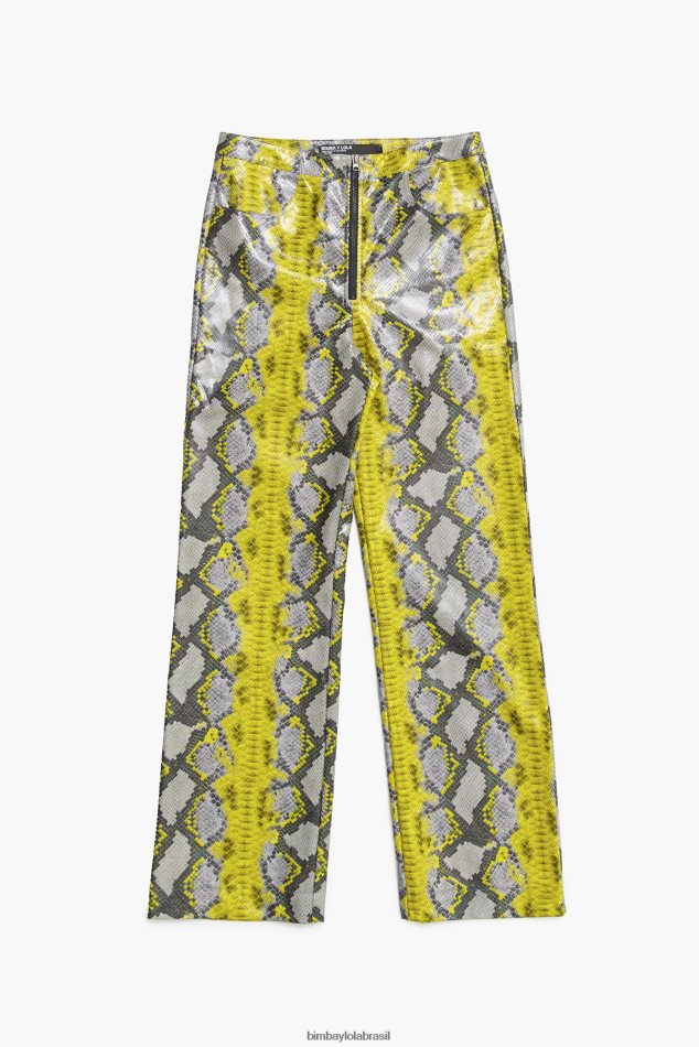roupas Bimba Y Lola calça reta com estampa de python amarelo P28JFH434
