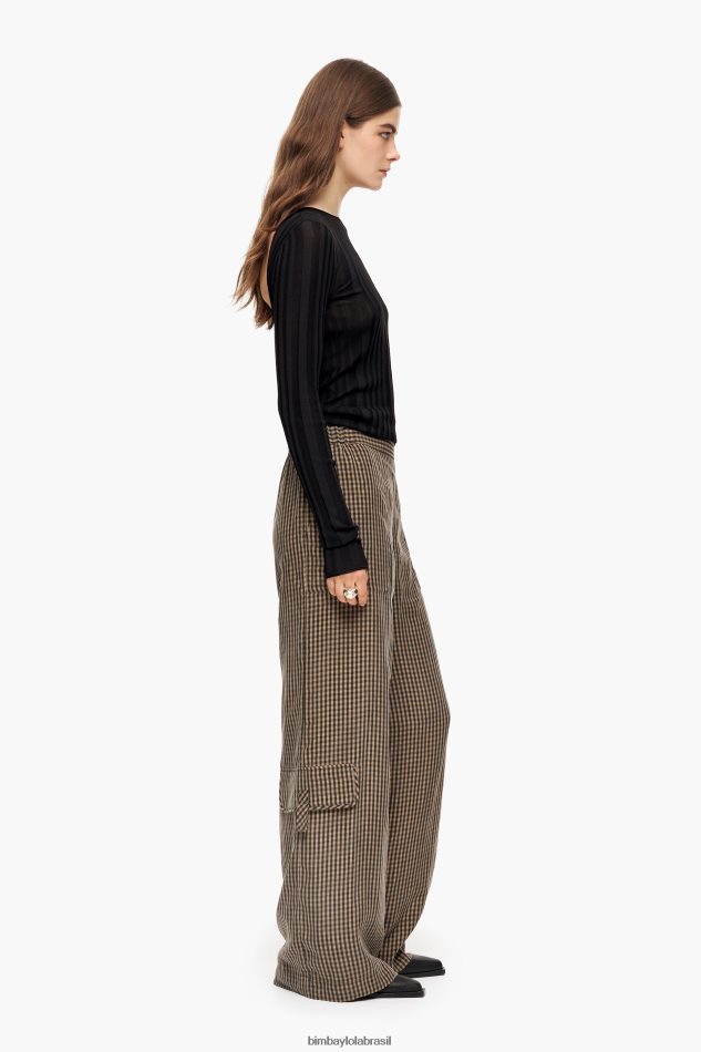 roupas Bimba Y Lola calças cupro de guingão preto e marrom P28JFH438