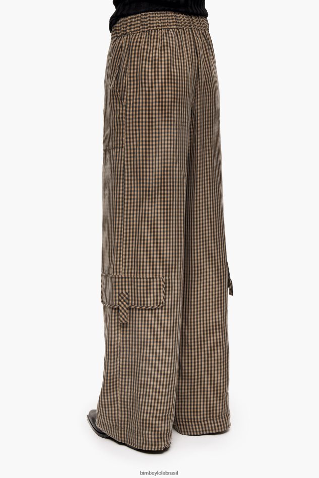 roupas Bimba Y Lola calças cupro de guingão preto e marrom P28JFH438