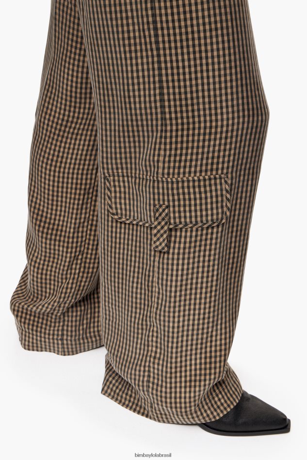 roupas Bimba Y Lola calças cupro de guingão preto e marrom P28JFH438