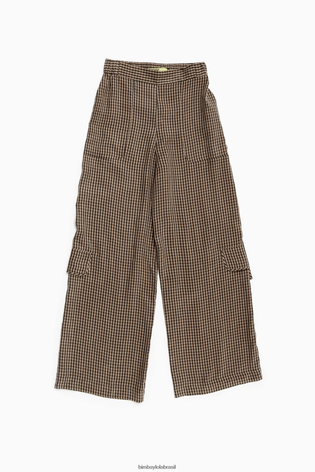 roupas Bimba Y Lola calças cupro de guingão preto e marrom P28JFH438