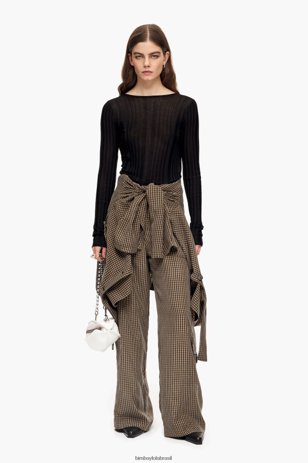 roupas Bimba Y Lola calças cupro de guingão preto e marrom P28JFH438