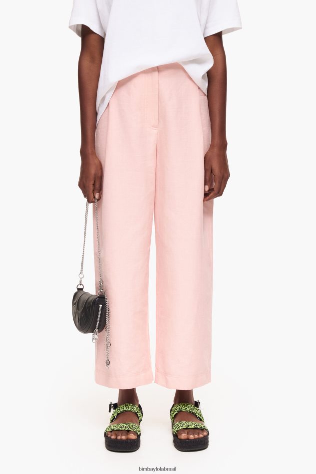 roupas Bimba Y Lola calças de linho claro rosa P28JFH395