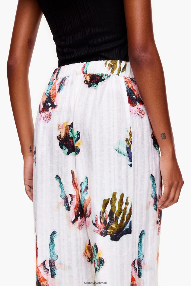roupas Bimba Y Lola calças de linho com estampa de coral marfim P28JFH394