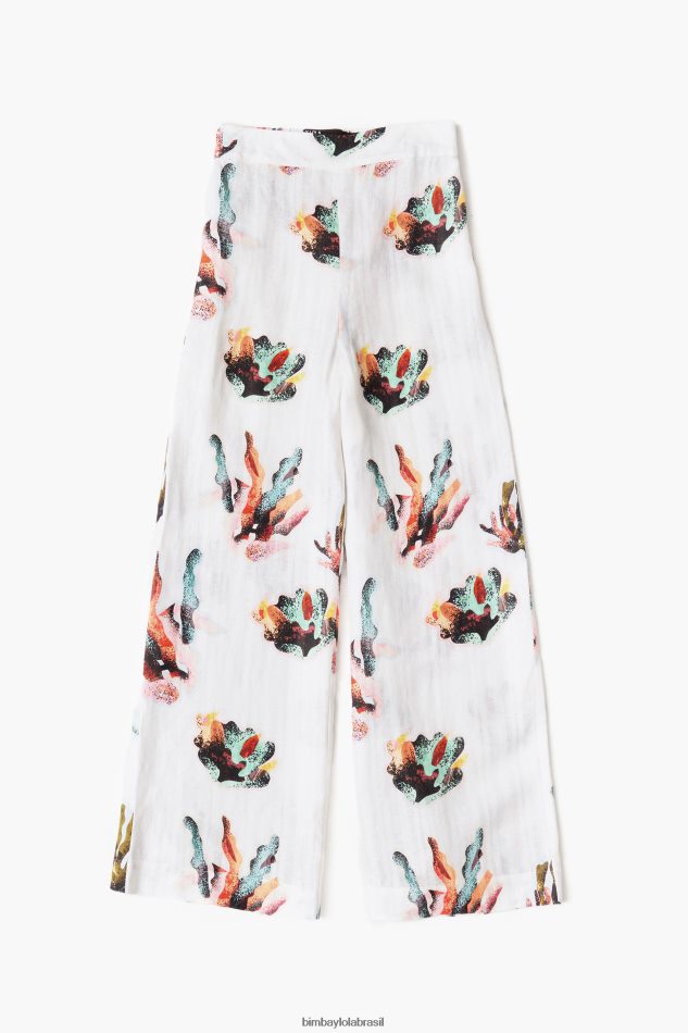 roupas Bimba Y Lola calças de linho com estampa de coral marfim P28JFH394