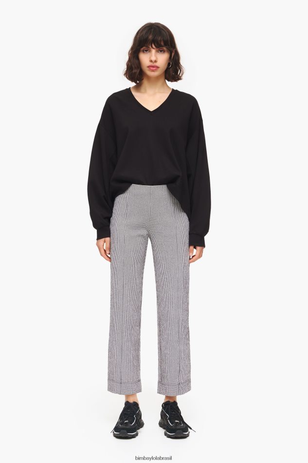 roupas Bimba Y Lola calças largas de guingão preto P28JFH415