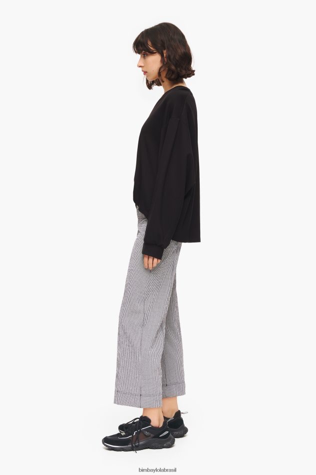 roupas Bimba Y Lola calças largas de guingão preto P28JFH415