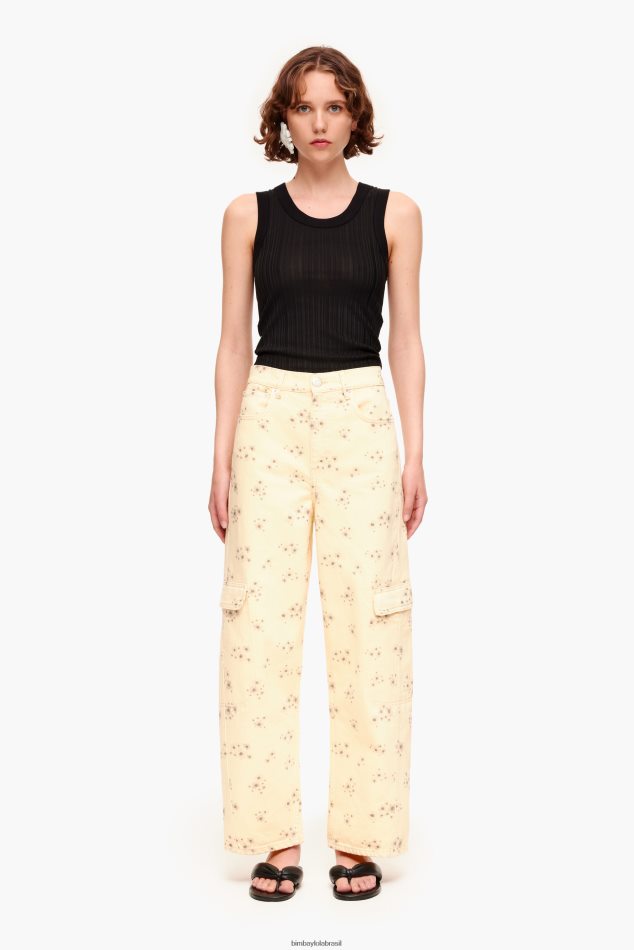 roupas Bimba Y Lola cargo - calça cargo com estampa de flores em acrílico marfim P28JFH407