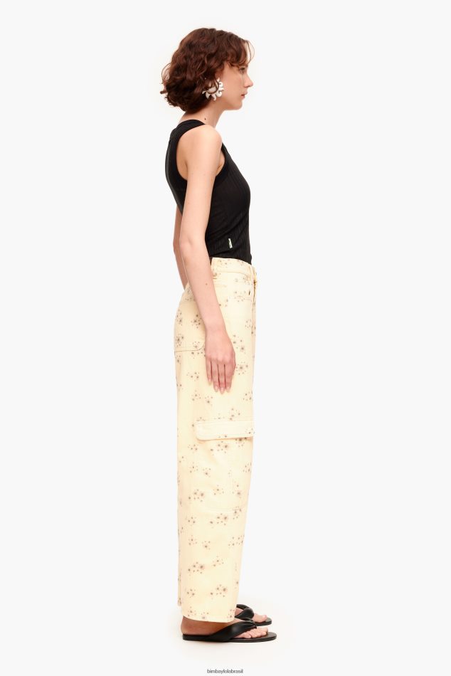 roupas Bimba Y Lola cargo - calça cargo com estampa de flores em acrílico marfim P28JFH407