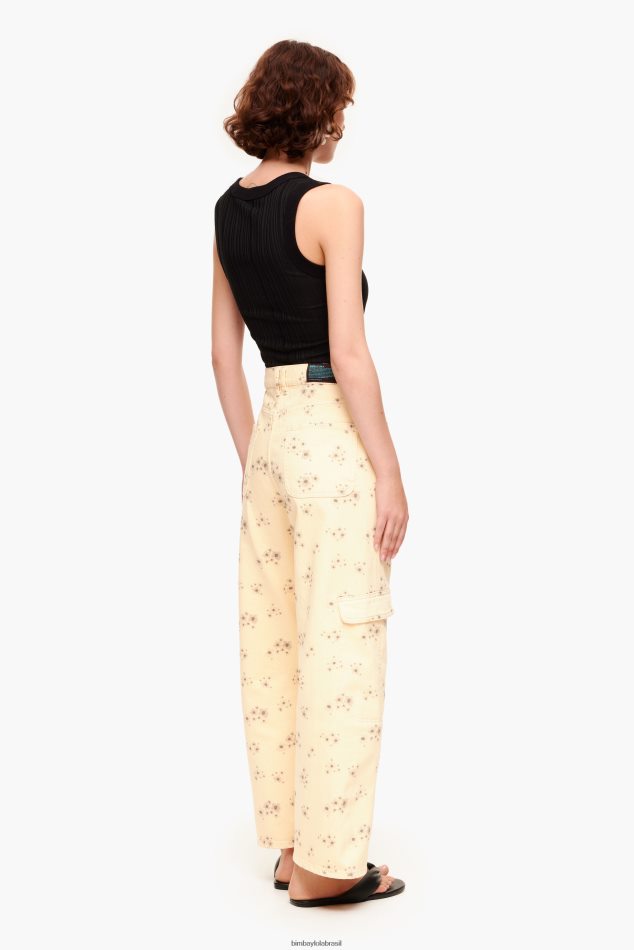 roupas Bimba Y Lola cargo - calça cargo com estampa de flores em acrílico marfim P28JFH407
