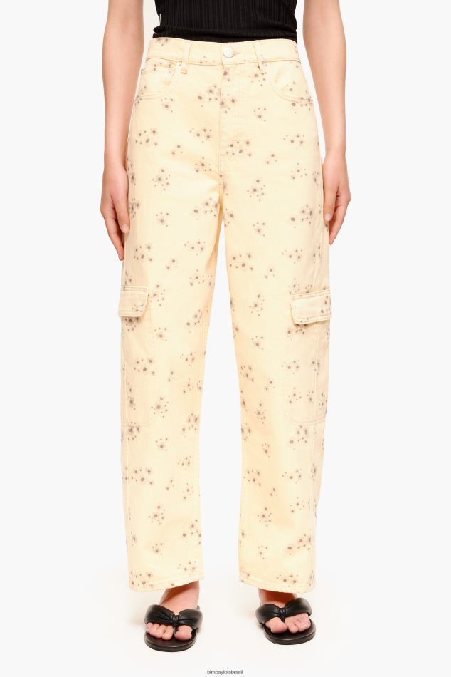 roupas Bimba Y Lola cargo - calça cargo com estampa de flores em acrílico marfim P28JFH407