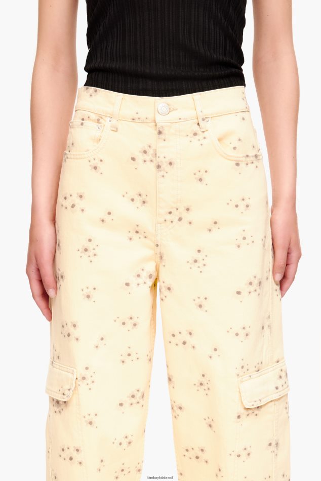 roupas Bimba Y Lola cargo - calça cargo com estampa de flores em acrílico marfim P28JFH407