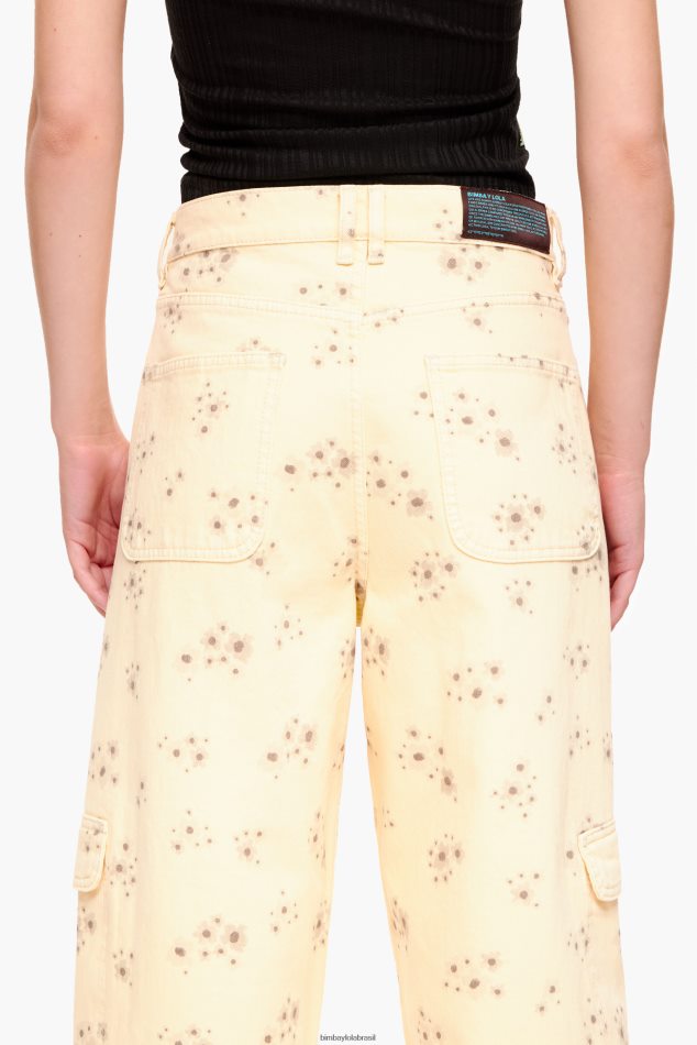 roupas Bimba Y Lola cargo - calça cargo com estampa de flores em acrílico marfim P28JFH407