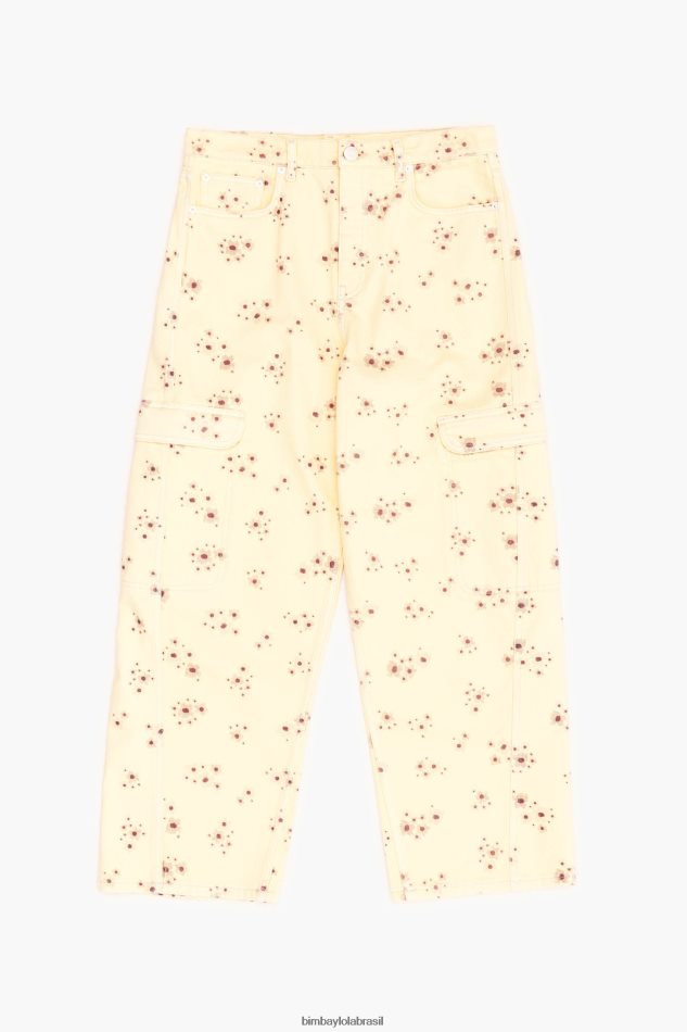 roupas Bimba Y Lola cargo - calça cargo com estampa de flores em acrílico marfim P28JFH407