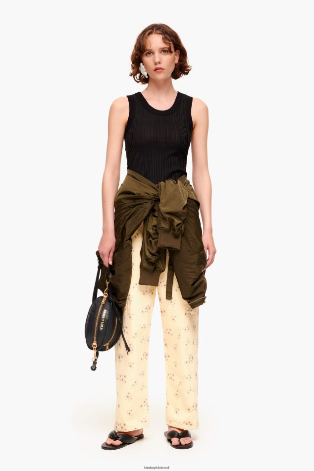 roupas Bimba Y Lola cargo - calça cargo com estampa de flores em acrílico marfim P28JFH407