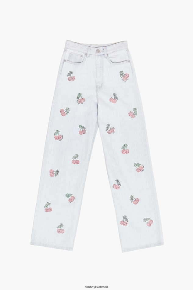 roupas Bimba Y Lola wide leg - jeans largos com cerejas azul P28JFH508