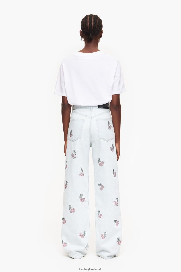 roupas Bimba Y Lola wide leg - jeans largos com cerejas azul P28JFH508