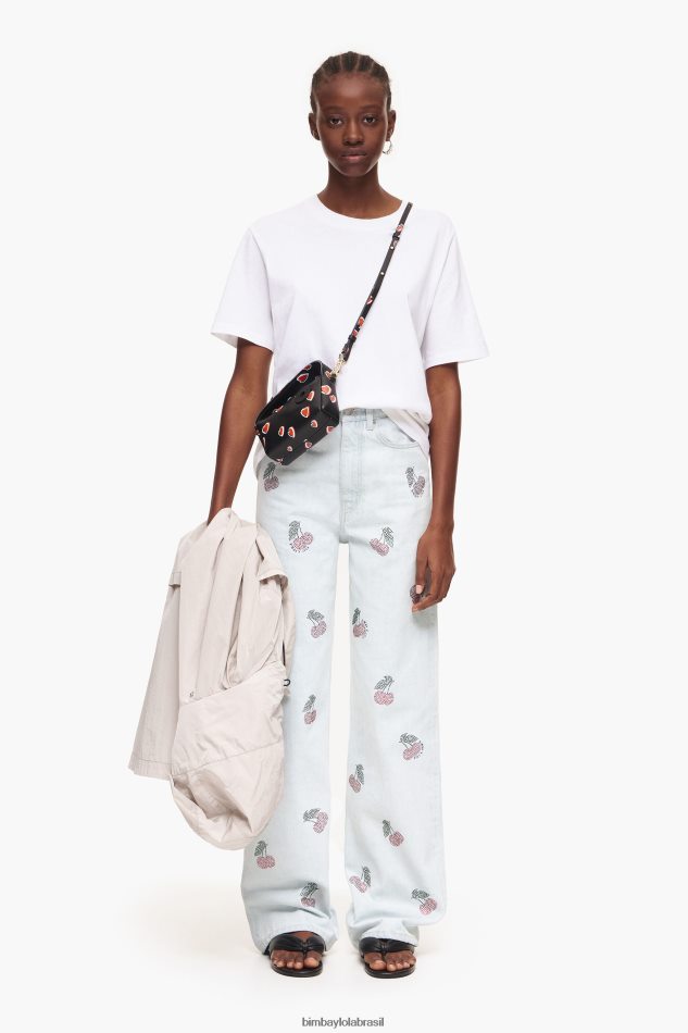 roupas Bimba Y Lola wide leg - jeans largos com cerejas azul P28JFH508