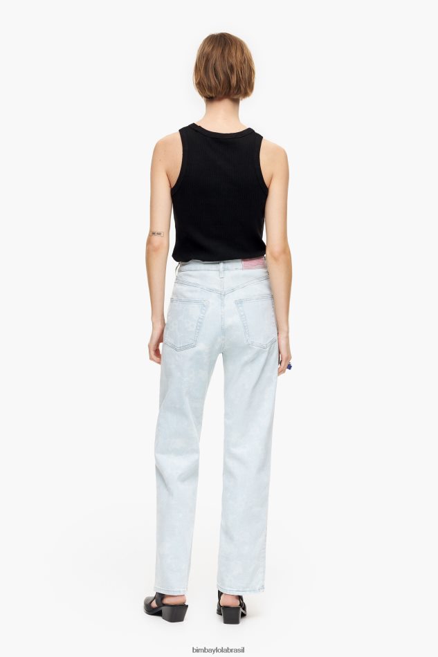 roupas Bimba Y Lola corte reto - calça jeans reta camuflada com estampa de panda azul P28JFH451