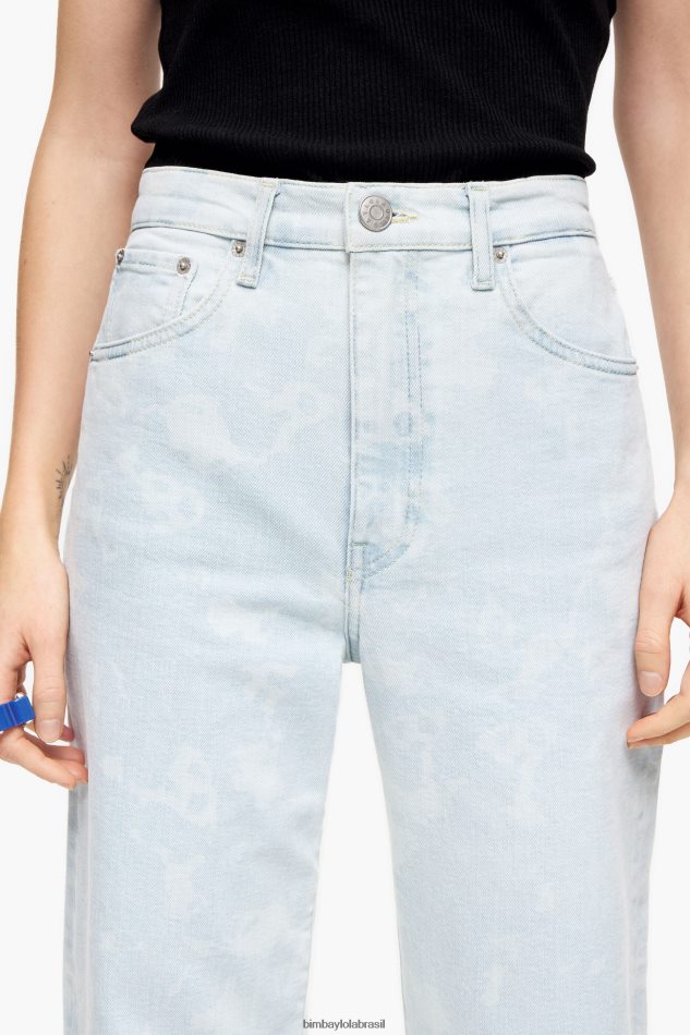 roupas Bimba Y Lola corte reto - calça jeans reta camuflada com estampa de panda azul P28JFH451