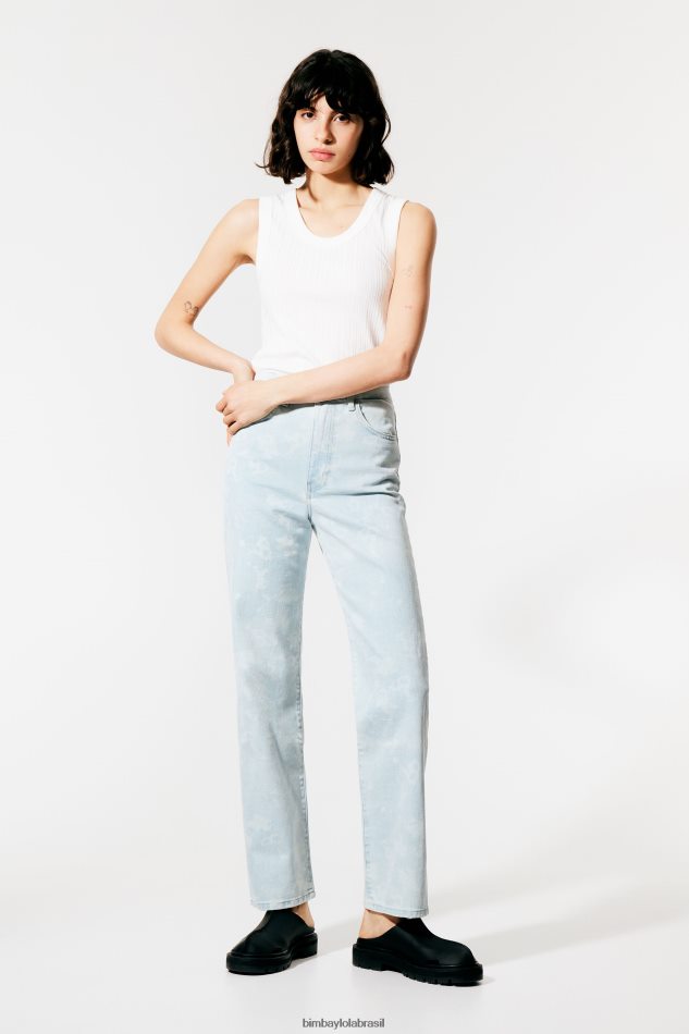 roupas Bimba Y Lola corte reto - calça jeans reta camuflada com estampa de panda azul P28JFH528